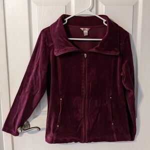 Y2K Velour Tracksuit Style Jacket from White Stag‎ in Burgundy Size Small